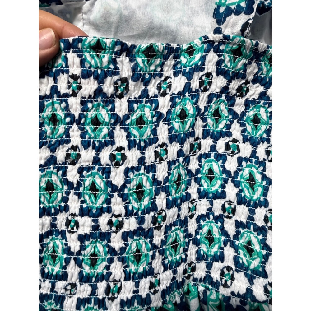 NWT Lucky Brand Womens Teal Blue Geometric Floral Tiered Maxi Dress  L - Picture 11 of 16